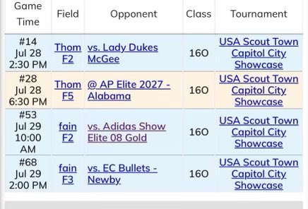 Last tournament for our summer season is this weekend in Montgomery at Lagoon Park! We will begin Friday at 2:30 pm. Hope to see y’all there! <a href="/defo25/">Stephanie DeFeo</a> <a href="/carsonowens12/">Carson O.</a> <a href="/LafaeleLeonaSB/">Leona Lafaele Softball</a> <a href="/gillespie_jeff/">Jeff Gillespie</a> <a href="/coachangelbrown/">Angel Brown</a> <a href="/Mmitigerssoftba/">MMI Softball</a>