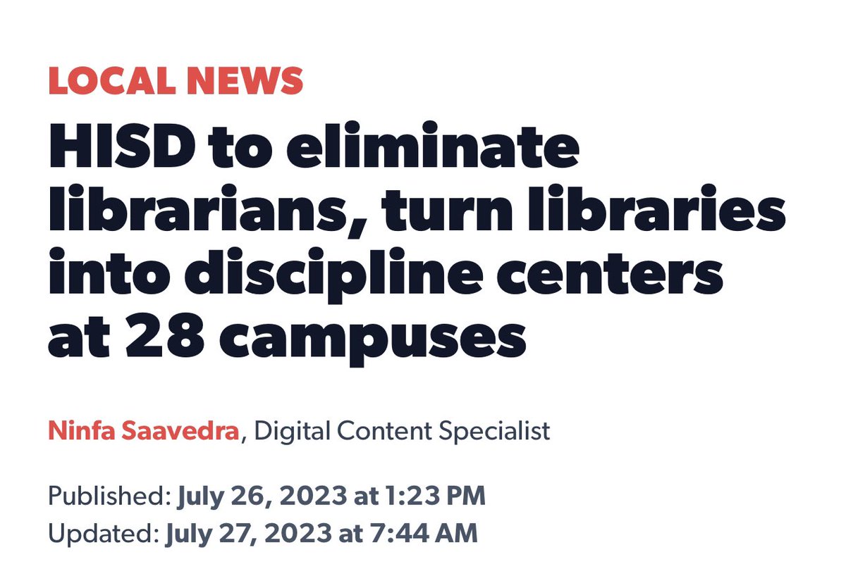 AshtonInStereo's tweet photo. Of course… because #school isn’t a place where you send children to learn. Creating an intelligent generation of citizens that seek new information, test its validity and integrate into their world-view is the last thing we would want 😒. #HISD #Libraries #Houston https://t.co/Z8CAyLLlLr
