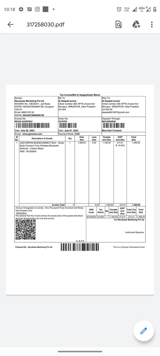 deepak1234515's tweet photo. @gonoise 
One of the worst company ever i ordered bud but not working they told me that will replace ut but again they send it same left ear buds not working.
I just appeal to everyone that BOYCOTT NOISE
#BOYCOTTNOISE https://t.co/sTzQpuAeEA