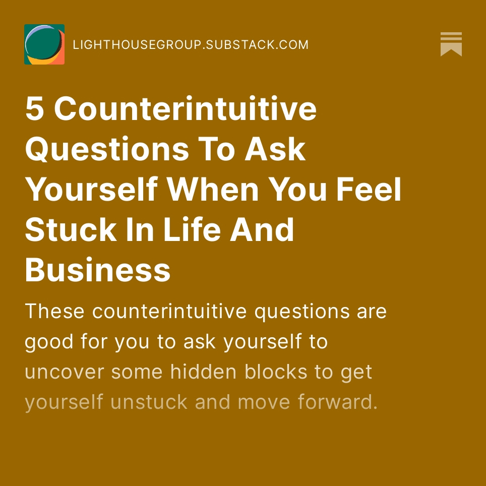 I just wrote this article to help you navigate your thought process to discover your options whenever you feel "being stuck" in life.

5 Counterintuitive Questions To Ask Yourself When You Feel Stuck In Life And Business open.substack.com/pub/lighthouse…