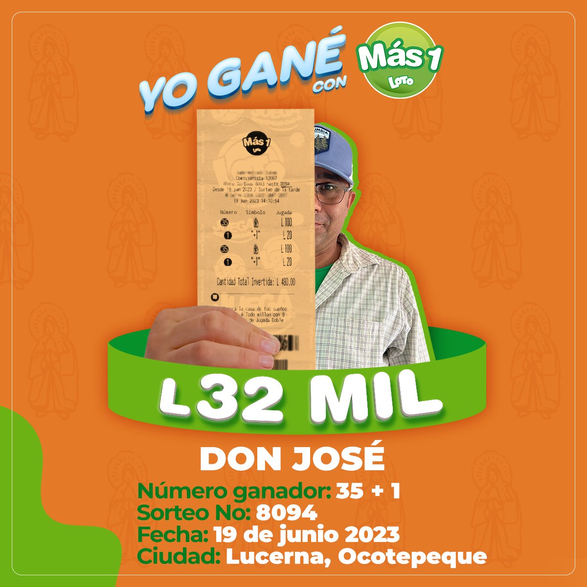 lotohonduras's tweet photo. ️¡Don José confío y ganó con #Mas1 💚 Y vos ¿Qué esperás para convertirte en nuestro próximo ganador? ✨😎 https://t.co/vyidlueaVs https://t.co/2MZ66IbQYw