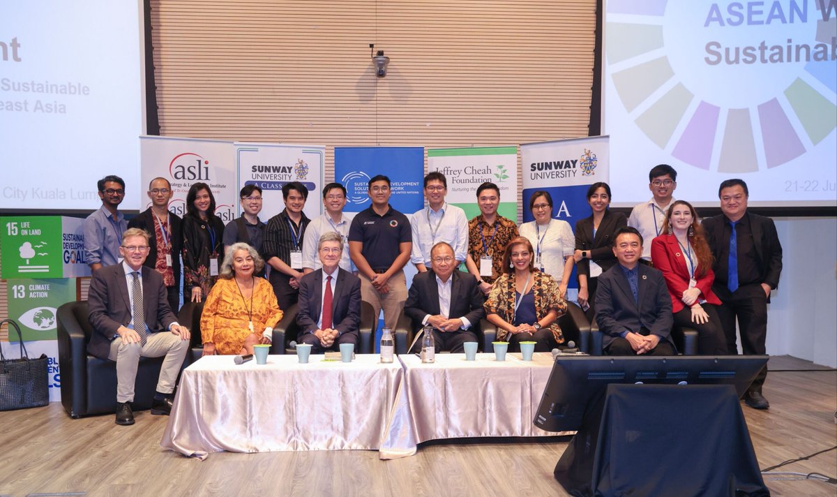 UNSDSN's tweet photo. Last week, SDSN and the @JeffreyCheahFDN convened the 2023 ASEAN Workshop on Sustainable Development at @SunwayU. 

#AWSD focused on updating #ASEAN countries' commitments to the #SDGs ahead of the 2023 SDG Summit &amp; 2024 Summit for the Future.

Learn more: https://t.co/XbG5JqY543 https://t.co/w31hSr3hG0