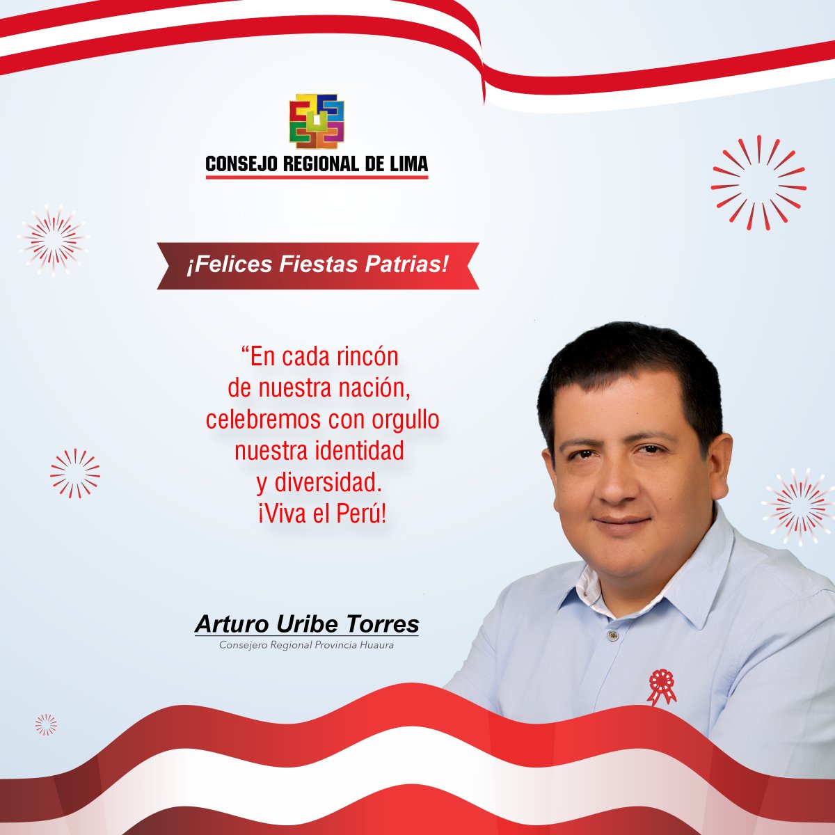 RedNoticiasNort's tweet photo. “Hoy, costa, sierra y selva se visten con los colores de nuestra bandera para celebrar la libertad del Perú y su pueblo, quienes avanzarán juntos para superar años de dolor. ¡Arriba el Perú!”

Saludo del consejero regional Arturo Uribe Torres. https://t.co/f1f2MbUFB3