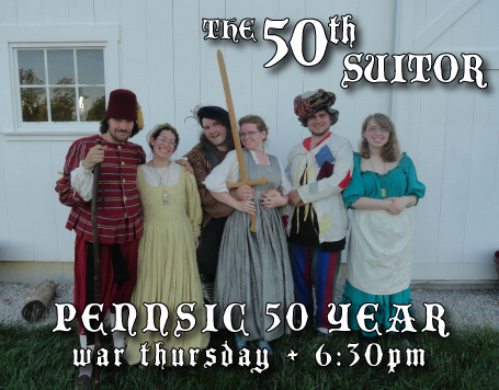 PlayerPatchwork's tweet photo. We wrap up our appearances at #Pennsic 50 Year with an encore of our appropriated themed #commedia dell'arte "The 50th Suitor" 2wks from tonight THUR 8/10 6:30pm Amphitheatre!
#CommediaDellArte #improv #improvisation #theater #PennsicWar #SCA #MySCA #RegramMySCA https://t.co/GoqaXnRE5A