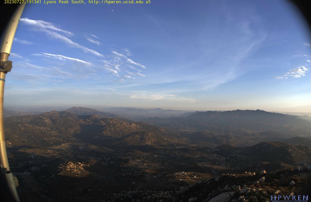 ericfrost's tweet photo. #SDSU watching fires near #Tecate like #Border20Fire on both sides of the US-Mexico border. #Calfire major responder. #HPWREN camera on #LyonsPeak South https://t.co/9j2w2XQ62t 7:15PM Thurs. View to south with smoke in distance. https://t.co/753Xpr4WFK
