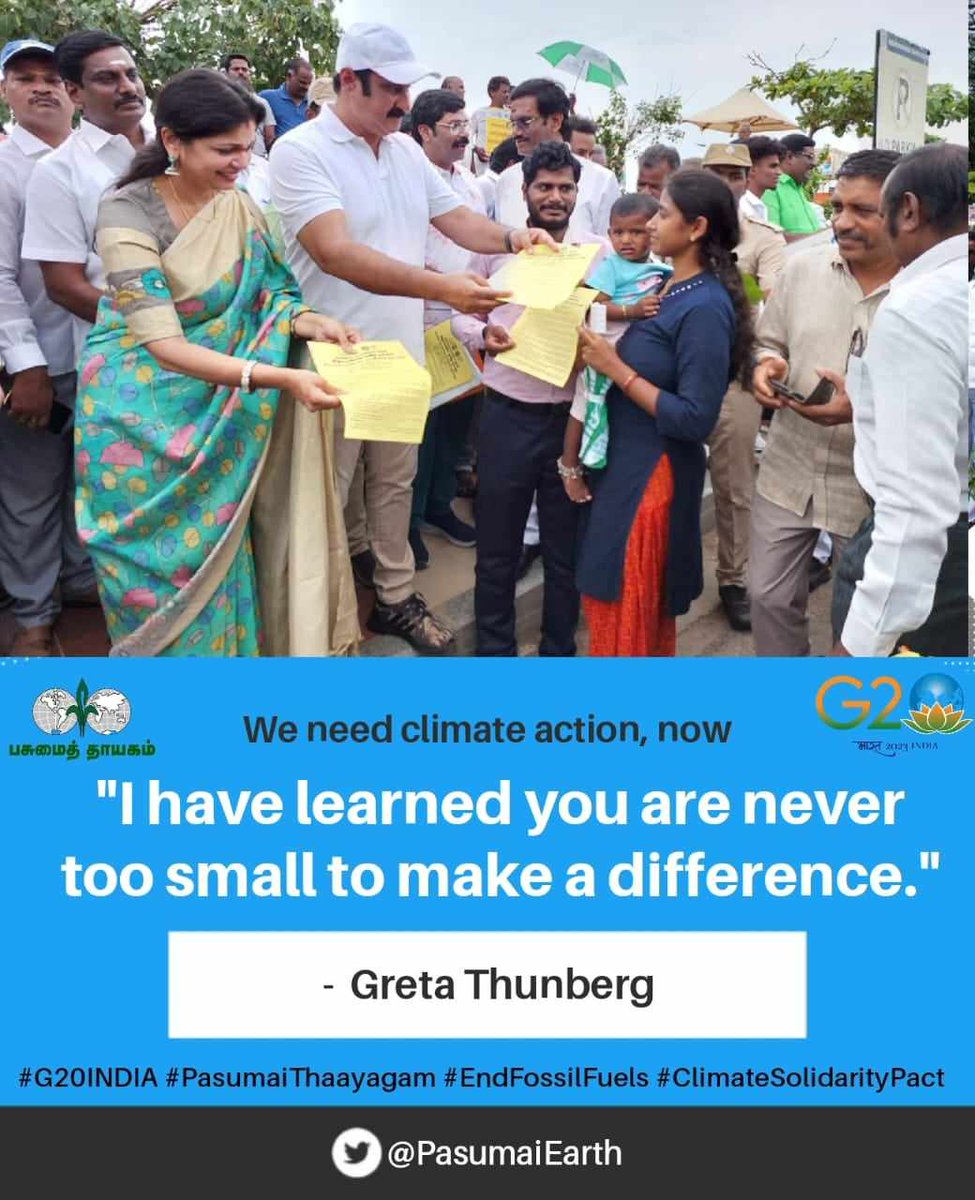 arulgreen's tweet photo. "I have learned you are never too small to make a difference." - Greta Thunberg

We need climate action, now

#G20India - @PasumaiEarth demands a #ClimateSolidarityPact

#GoBackNLC https://t.co/n5ffYFnj9T
