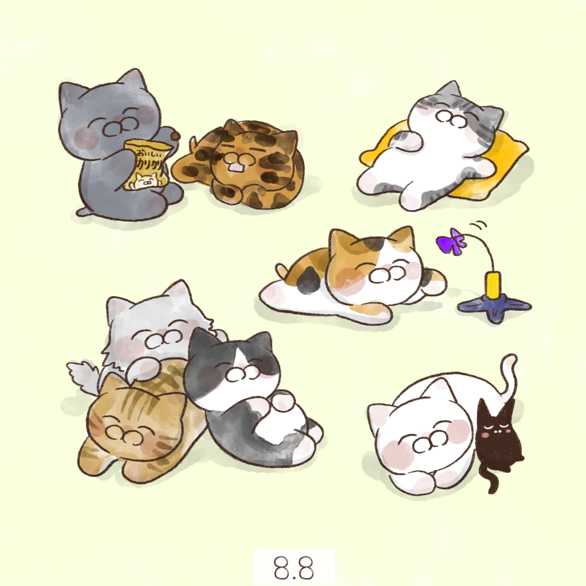 「8月8日【#世界猫の日】 世界はネコだらけWorld cat day」|大和猫のイラスト