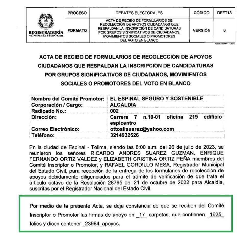 ElizbethCristi7's tweet image. ¡Un millón de gracias! a los 23.984 espinalunos y chicoralunos que otorgaron la firma, para que hoy Otto sea candidatos a la Alcaldía del Espinal con el aval del pueblo. Recuperaremos nuestra ciudad.  ❤️ #Espinal
El primer candidato independiente de El Espinal 🚀…