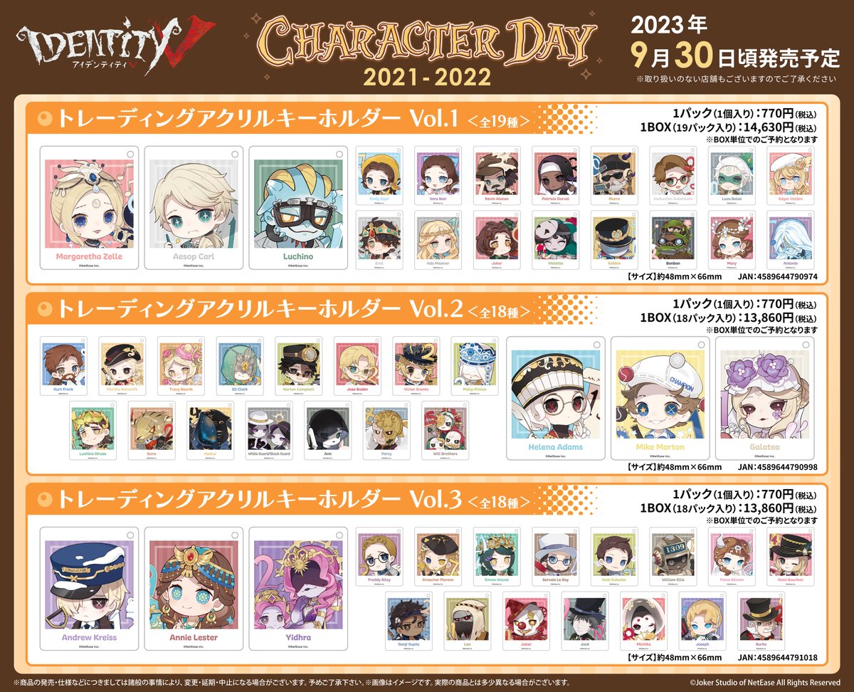 IdentityV から、2021～2022年に公開された 誕生日・記念日イラストが
