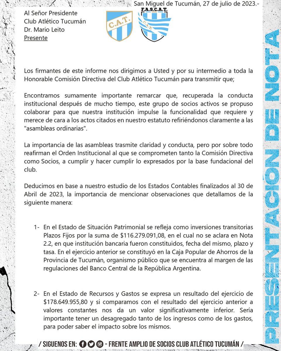 FrenteSociosCAT's tweet photo. 🔎📘 Nuestras observaciones del #BalanceGeneral presentado en la #AsambleaOrdinaria del dia de hoy.
Invitamos a toda la familia decana a leerlo y compartirnos sus opiniones! #AtléticoTucumán
🇪🇱 🇨🇱🇺🇧 🇪🇸 🇩🇪
🇱🇴🇸 🇸🇴🇨🇮🇴🇸 https://t.co/WLSonunYgy