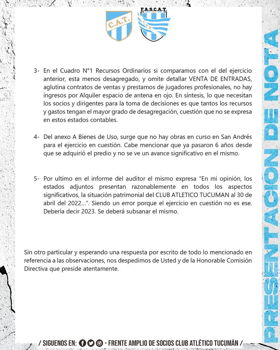 FrenteSociosCAT's tweet photo. 🔎📘 Nuestras observaciones del #BalanceGeneral presentado en la #AsambleaOrdinaria del dia de hoy.
Invitamos a toda la familia decana a leerlo y compartirnos sus opiniones! #AtléticoTucumán
🇪🇱 🇨🇱🇺🇧 🇪🇸 🇩🇪
🇱🇴🇸 🇸🇴🇨🇮🇴🇸 https://t.co/WLSonunYgy