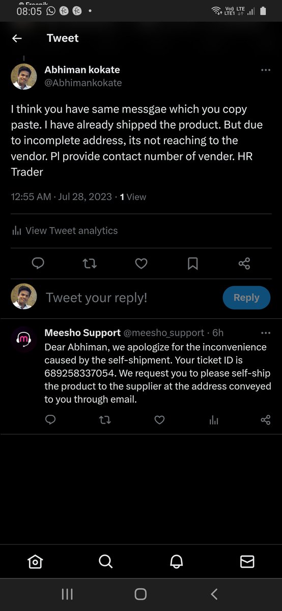 Abhimankokate's tweet photo. @Meesho_Official @meeshotech @meesho_support Pl check the concern nd your reply on that. Does it make any sense. @jagogra @deepikapadukone https://t.co/kAL5EINaNC