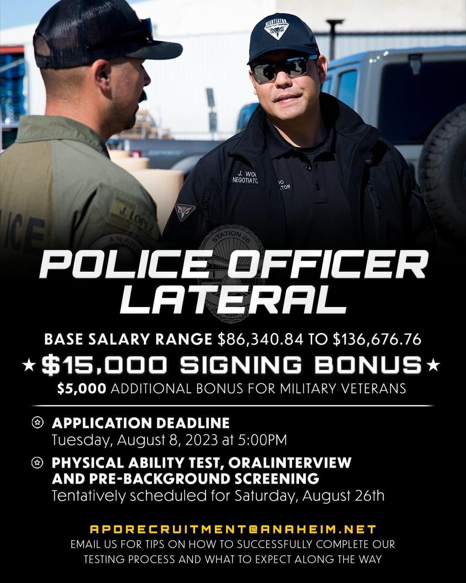 Rick_Armendariz's tweet photo. Invest in your future with Anaheim PD!

#JoinOurTeam for a career that offers unique and exciting growth opportunities! 

#joinanaheimpd #anaheim #anaheimpd #anaheimpolice #keepinganaheimsafe https://t.co/s6QsZPVBKB