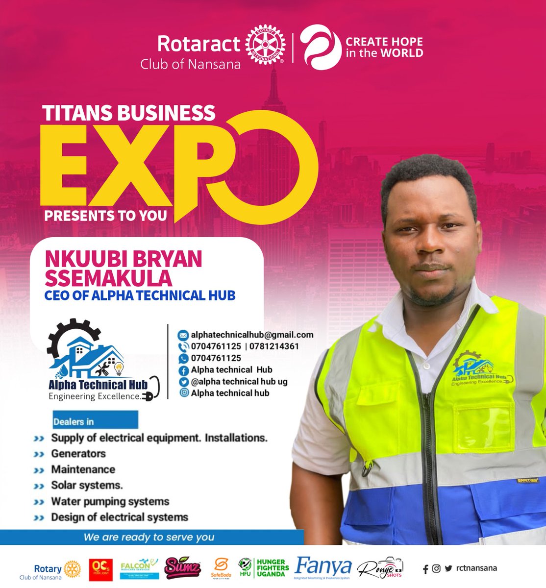 As #HopeCreatingTitans, we believe in empowering our own.
Today we bring you Alpha Technical Hub, for all your electrical needs. Get in touch with the CEO <a href="/nubrak/">Bryan🇺🇬</a> or call the contacts on the flyer for more details.
#TitansBusinessDay
#WeareReadyForYou
#TitansPLDDirectorate