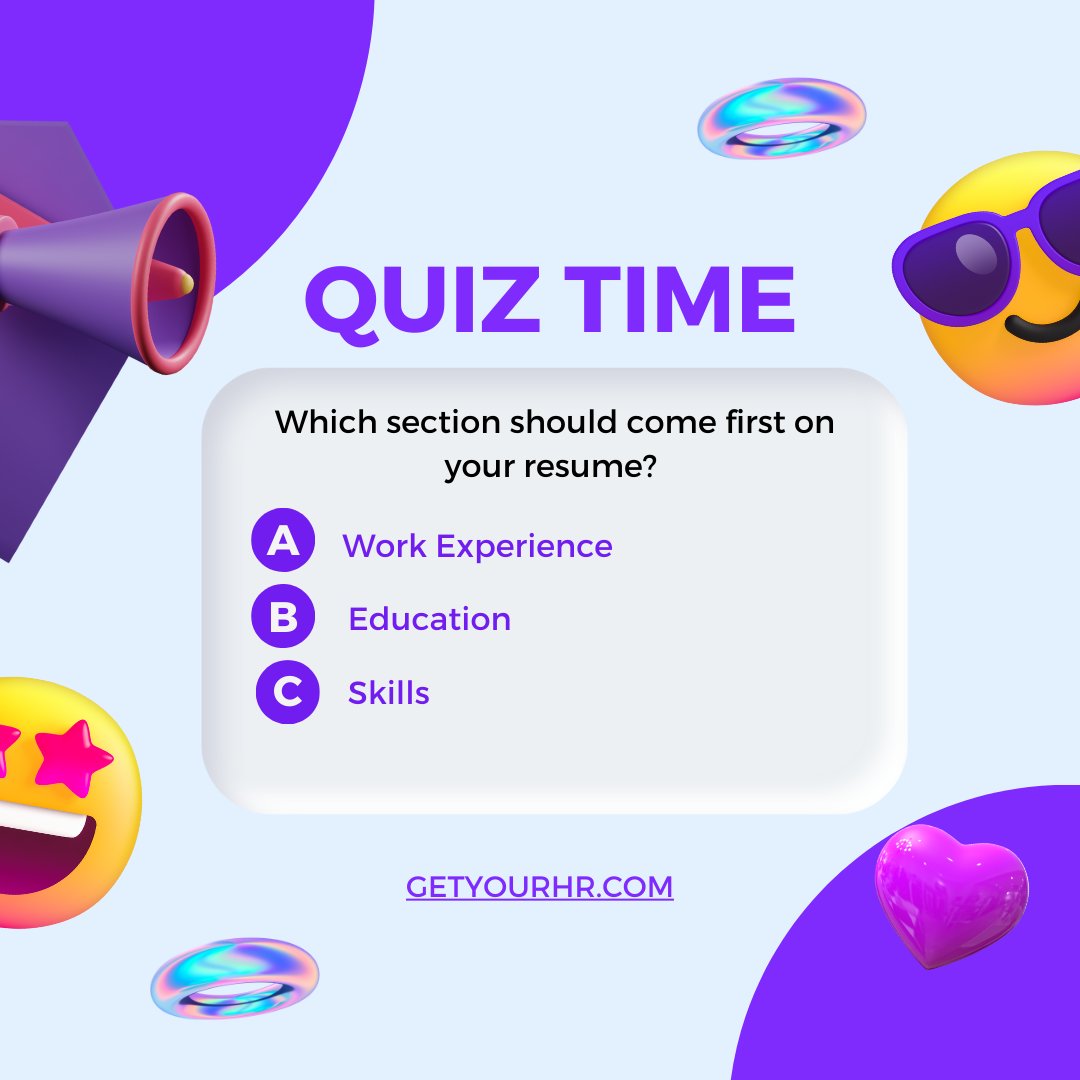 getyourHR's tweet photo. Quiz Time for Job Seekers with GetyourHR! Unravel the Resume Riddle - Where should it all begin?

Comment Below!!

#GetyourHR #jobseekers #EmployeeEngagement @jobopportunities #QuizTime https://t.co/w3TdMLRyWA
