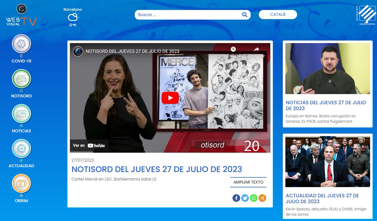 Webvisual_tv's tweet image. 27 DE JULIOL DE 2023
👋Llengua de Signes Catalana #LSC
webvisual.tv

🔵Noticias: youtube.com/watch?v=x23yvP…
⚫Actualidad: youtube.com/watch?v=0tgx-9…
🔴Notisord: youtube.com/watch?v=82AYWe…
#llenguadesignes #accessibilitat #llenguadesignescatalana
