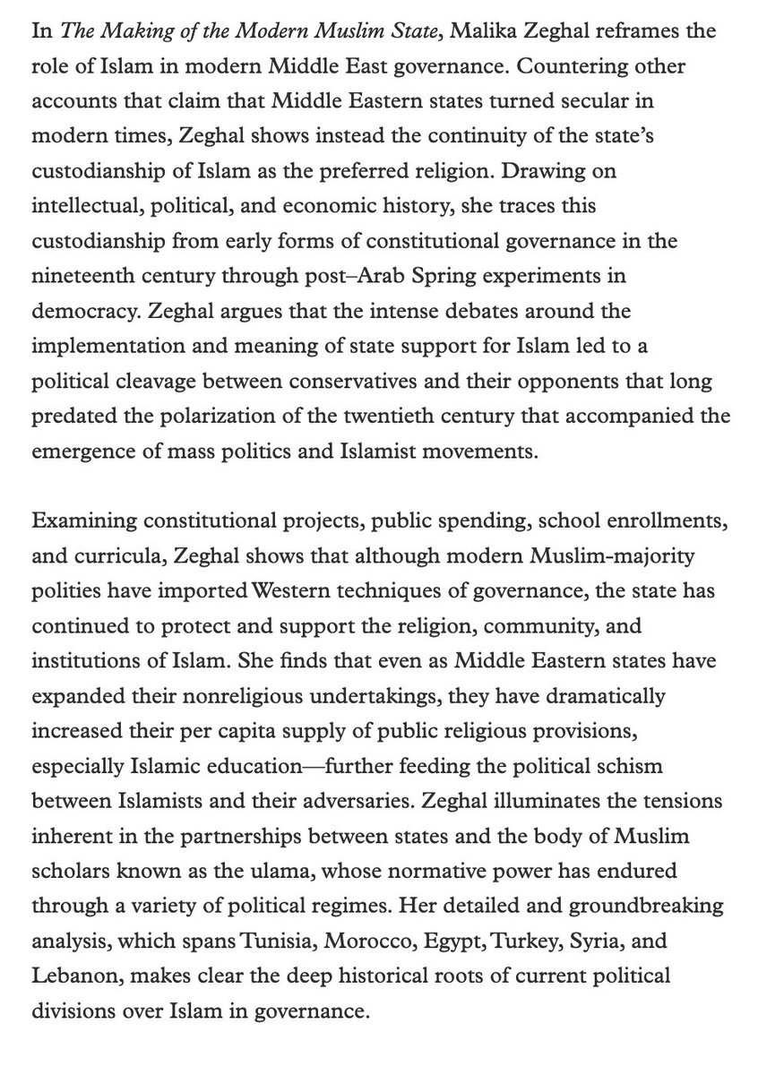 Malika Zeghal - The Making of the Modern Muslim State Islam and Governance in the Middle East and North Africa À paraître en mars aux Princeton UP