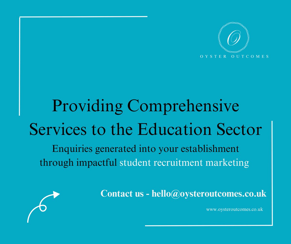 Contact hello@oysteroutcomes.co.uk to find out more about the many ways we can work with your #educational setting, to enhance your #marketing focus.

We're experts in delivering compelling work in #schoolmarketing, #collegemarketing and #universitymarketing
1/3