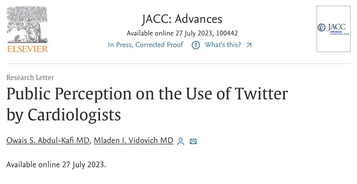 Mladen Vidovich (@mividovich) on Twitter photo What does a general twitter (<a href="/X/">X</a>) user think of medical tweets? Do we need “Best-Use Practices” for physicians who post cases? Our work just published in #JACCAdvances <a href="/JACCJournals/">JACC Journals</a>👉🏻Public Perception on the Use of Twitter by Cardiologists 👈🏻<a href="/oabdulkafimd/">Owais Abdul-Kafi, MD 🫀</a> sciencedirect.com/science/articl… What does a general twitter (<a href="/X/">X</a>) user think of medical tweets? Do we need “Best-Use Practices” for physicians who post cases? Our work just published in #JACCAdvances <a href="/JACCJournals/">JACC Journals</a>👉🏻Public Perception on the Use of Twitter by Cardiologists 👈🏻<a href="/oabdulkafimd/">Owais Abdul-Kafi, MD 🫀</a> sciencedirect.com/science/articl…