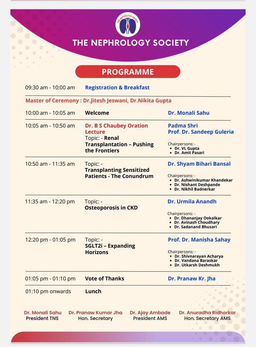 📢 Upcoming CME on "Nephrology and Kidney Transplantation" organised by <a href="/theneph_society/">The Nephrology Society</a>

🎙️Eminent speakers to discuss on interesting topics this Sunday 30 July, 10 am onwards 
<a href="/AnandhUrmila/">Urmila Anandh</a> 
<a href="/drshyambansal/">Shyam Bansal</a> 
<a href="/drmanishasahay/">Dr Prof Manisha Sahay</a> 

You Tube link to view online 
youtube.com/live/qZpRy9GUx…