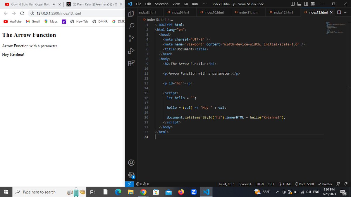 Premkala52's tweet photo. DAy58/60
Today I learnt about the concept of arrow function with parameters in JavaScript. The syntax of the arrow function consists of zero or more parameters.   const  name = (parameters) => { statements.
#60DaysOfLearning
#LearningWithLeapfrog 
#LSPPD58 https://t.co/1h9P7o5a4U