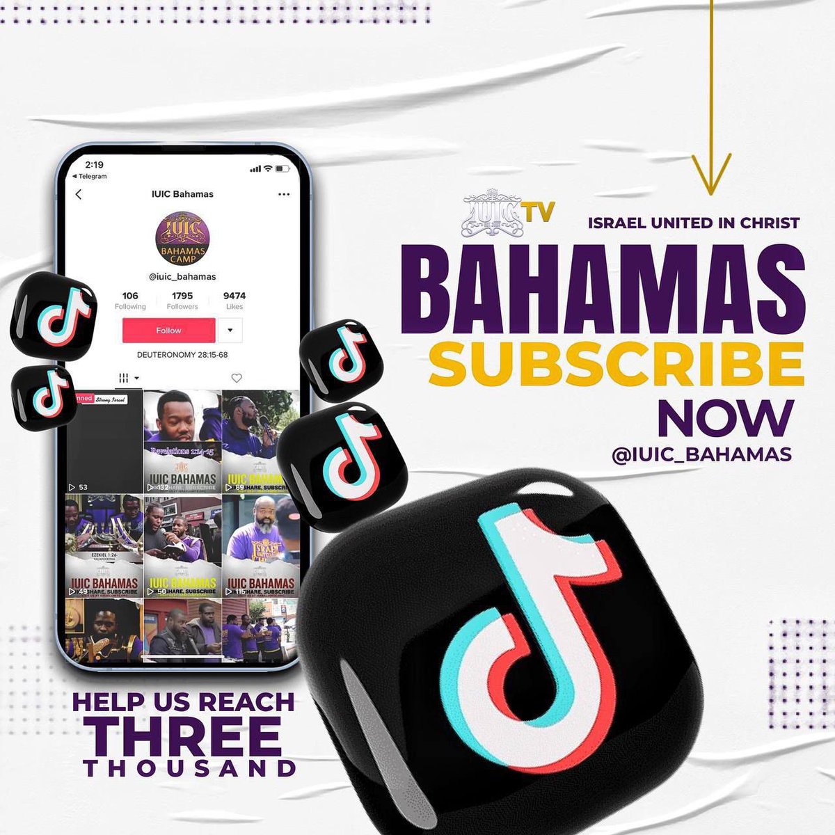 Help IUIC Nassau reach 3000 followers on TikTok by following today! ⚡️👑
.……………………………………
Visit our website here 💻👨🏾‍💻🖥
🔴 solo.to/unitedinchrist

#IUICBahamas #IUICFreeport #ScatteredIslands #IUICStKitts #Barbados #Israelites #CaribbeanTakeover