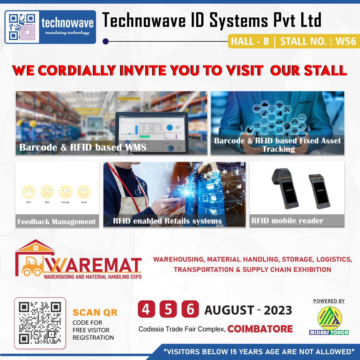 warematexpo's tweet photo. #TECHNOWAVEIDSystems | Hall - B | Stall No.: W56
We Cordially Invite You To Visit our Stall
Free Registration: https://t.co/TJqwm8Aygh 👈
🗓️August 4-6, 2023
#CODISSIA, #Coimbatore📍
#WAREMAT #waremat2023 #warematexpo #MaterialHandlingSolution #RFID #Barcode #AutomationSolution https://t.co/PXIt2Jy1xY
