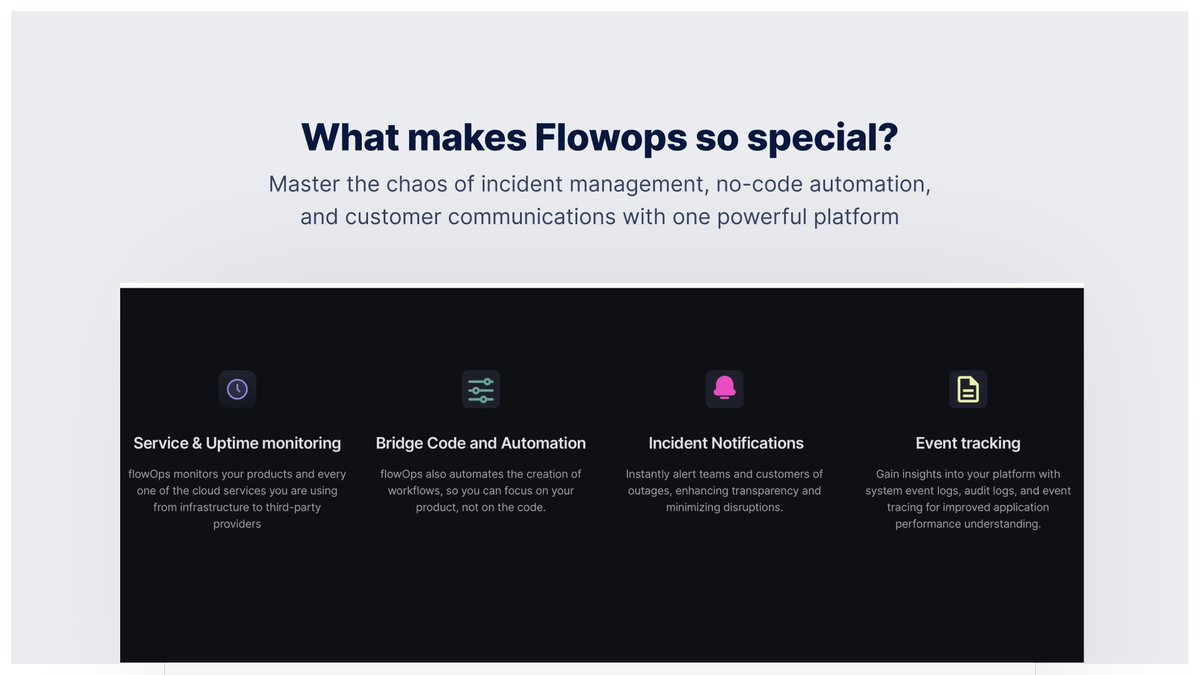 flow0ps's tweet photo. Say goodbye to chaos and master incident management, automate without code, and level up customer communications - all in one incredible platform! 💪✨
Give your business a special treatment on https://t.co/vW92HJNICK or send us a direct message for further help.
#flowops https://t.co/B0XxV06sum