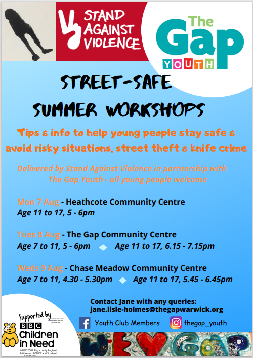 Some great workshops being provided over the summer holidays. 

Please share to promote these events, aimed at keeping children safe. 

Fantastic work, all involved 👍

#workingtogether #saferstreets #workshops #warwickdistrict #childreninneed