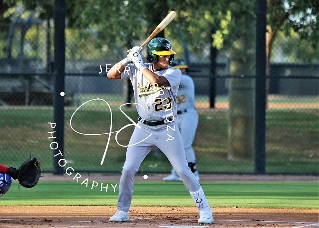 JEspinoza1634's tweet photo. Oakland Athletics 2023 CB-A draft pick (39th overall) Myles Naylor professional debut 7/27/23 vs the Los Angeles Dodgers in Arizona Complex League. He got his first pro hit going 1 for 3 and played 3B. https://t.co/AmPdWteKMx
