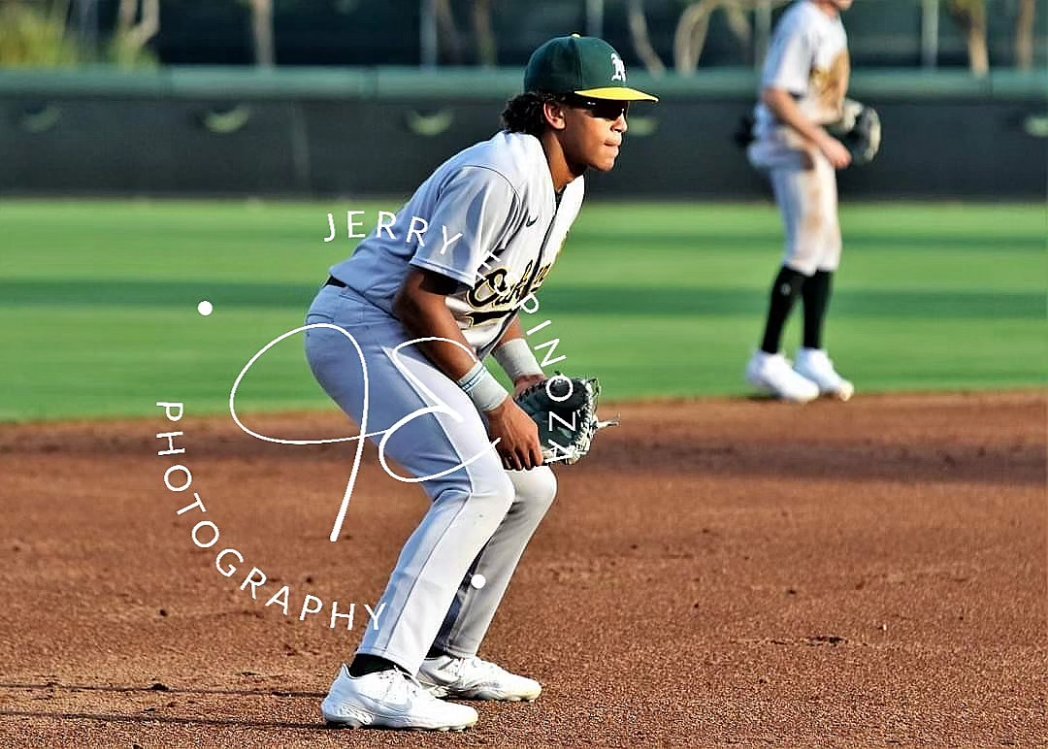 JEspinoza1634's tweet photo. Oakland Athletics 2023 CB-A draft pick (39th overall) Myles Naylor professional debut 7/27/23 vs the Los Angeles Dodgers in Arizona Complex League. He got his first pro hit going 1 for 3 and played 3B. https://t.co/AmPdWteKMx