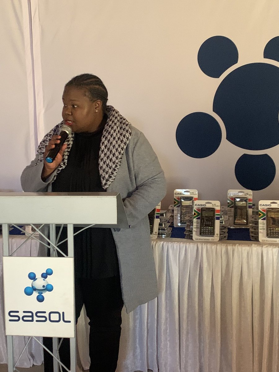“There’s no greater weapon than education, and we want you to thrive in mathematics and science” says Dr <a href="/thulimbuli/">Thuli</a>, <a href="/SasolSA/">Sasol</a> Head of Community Affairs for Sasolburg and Ekandustria at our scientific calculator handover this morning. #SasolinSociety