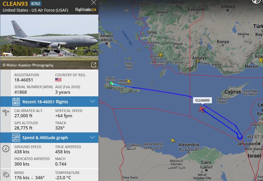 SirListenalot's tweet photo. #KC46 #AE5F9E as #CLEAN93 out of Souda Bay  seems to have picked up the final two "FF" #F22's from Muwaffaq Salti. Likely taking them to Spangdahlem.
#CoronetEast 089 https://t.co/cAssJEpLTe