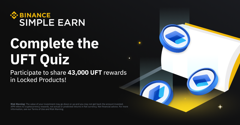 binance's tweet photo. #Binance Simple Earn launches a new $UFT quiz promotion!

Get involved to win your share of 43,000 UFT in rewards 🫡

Join here ⤵