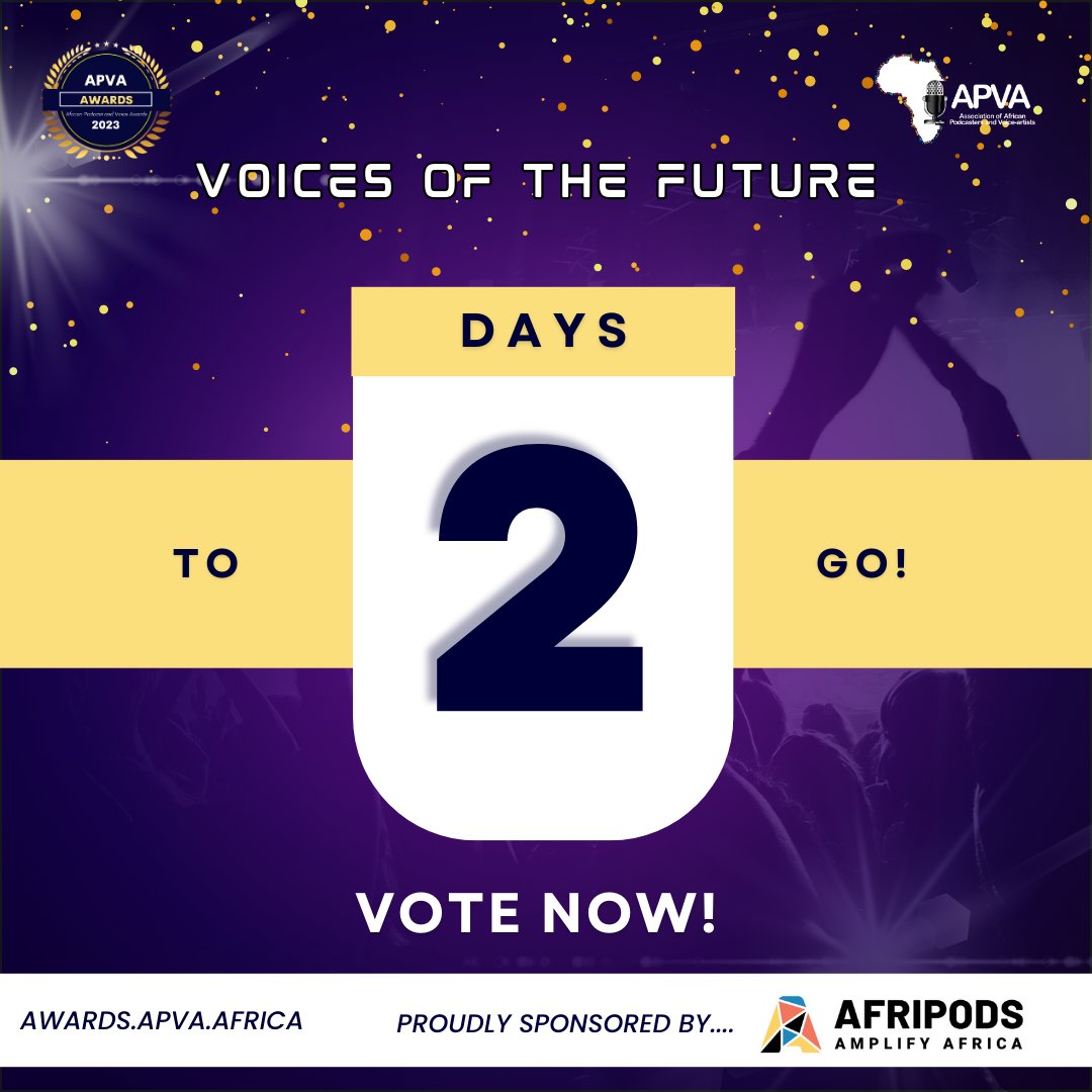 APVAofficial's tweet image. Time is running out 😧 😀  Just 2 days left!

📣 Don't miss this chance to support your favorites and make a difference. 

Click the link below to cast your votes now!

awards.apva.africa/vote-now/

#apva2023 #apvaawards #apva #apvanominess