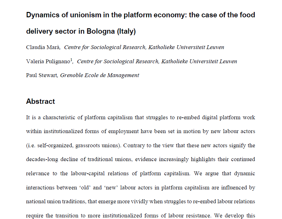 ❗️📢📖New paper accepted! How can 'old' and 'new' labour unions work together to re-embed #platform capitalism? Stay tuned for the new article by @claudiettamara @valeriapuligna2 and Paul Stewart on @TheELRR 👇