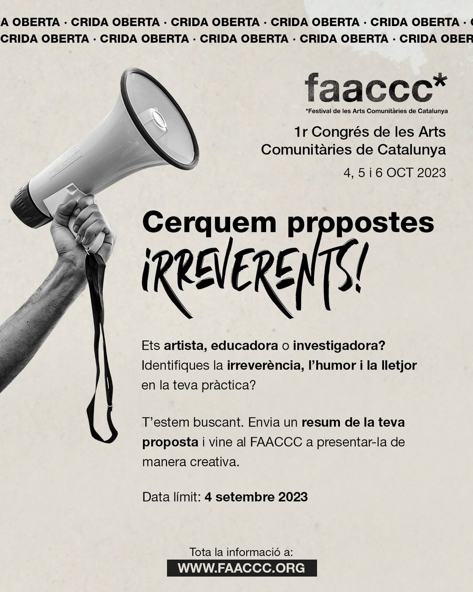 El @FAACCC1 🥳 celebrarà aquest octubre la seva nova edició a la @fabraicoatsbcn 🏬 I fa una crida oberta a propostes artístiques irreverents, basades en l'humor i/o en la lletjor. Contacteu-hi!