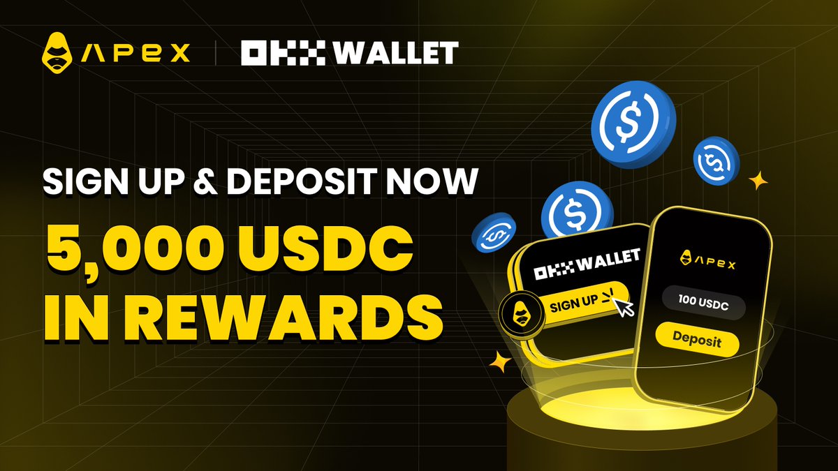 #ApeXers Rejoice🙌

💰Exciting news! Our partnership with <a href="/okx/">OKX</a> brings you a limited-time welcome bonus!

✍️Register and deposit on #ApeXPro using your @okxweb3 wallet before Aug 4, 2023 to grab a share from the 5,000 $USDC pool👛

👀Learn more👇 news.apex.exchange/okxweb3
