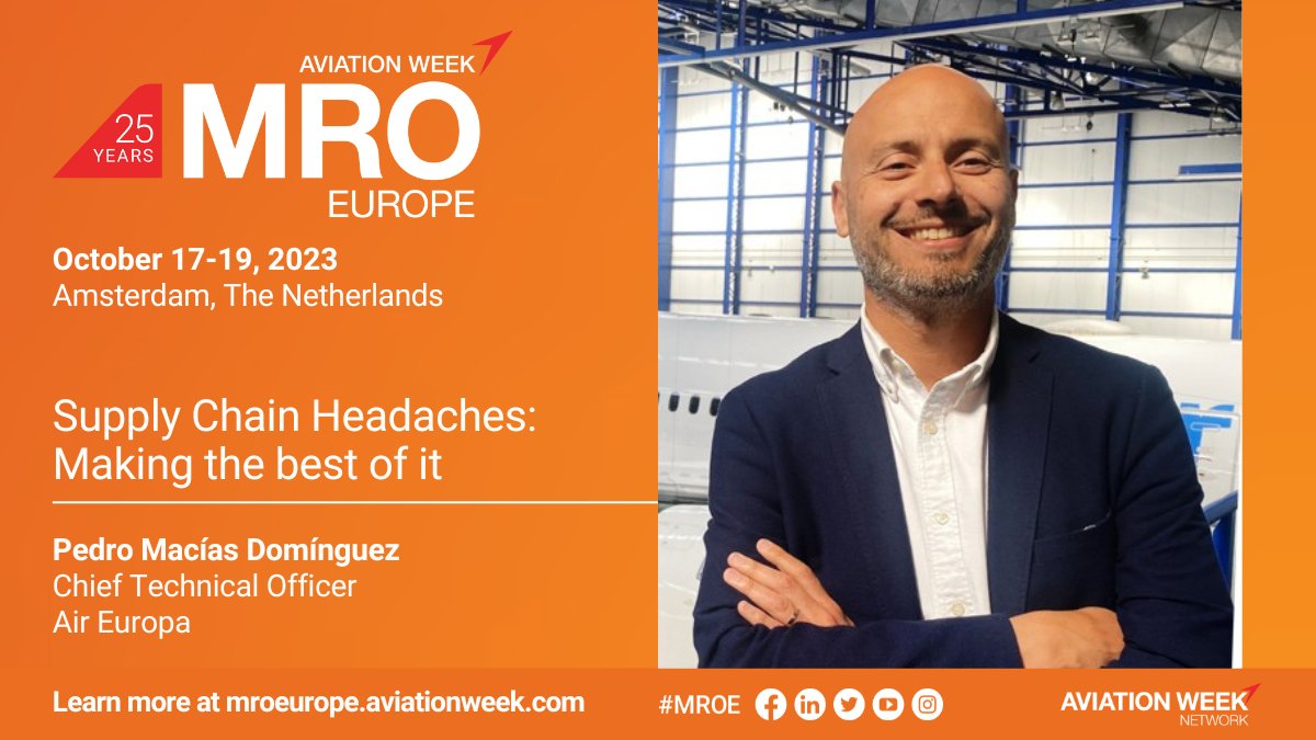 AvWeekEvents's tweet photo. What will ongoing supply chain challenges mean for the market over the next few years? What are the #OEMs proposing in terms of support? Material shortages and labor challenges.  What are the methods to improve output and timeliness?

https://t.co/YQoQB2AsFd
#AviationWeek #MROE https://t.co/MOJoGDL0HS