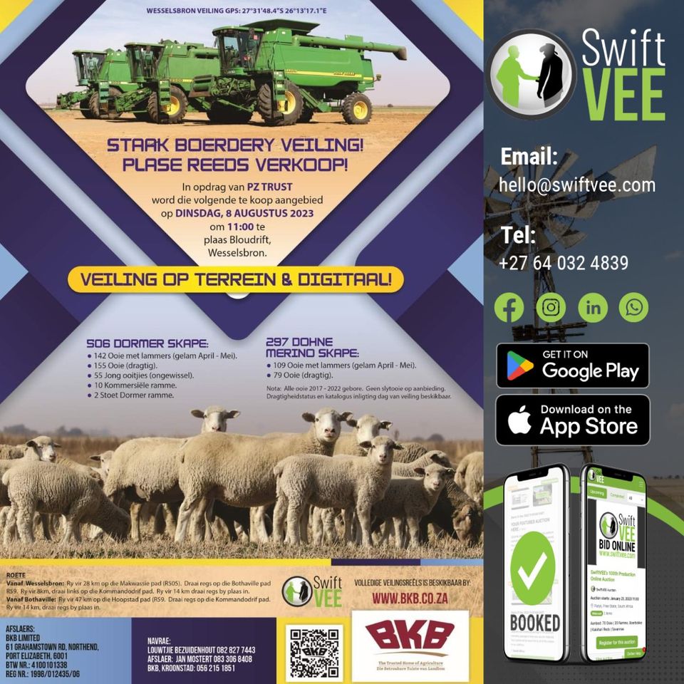 Auction_Finance's tweet image. TRACTOR &amp;amp; IMPLEMENTS AUCTION | 8 AUGUST 11:00 | ow.ly/pfSq30swkwb
Finance Available, contact Lee-Ann Coetzee 076 771 8398 | auctionfinance.co.za
#commercialfinance #auctionfinance #SwiftVEE #bkb
Auth. FSP34936