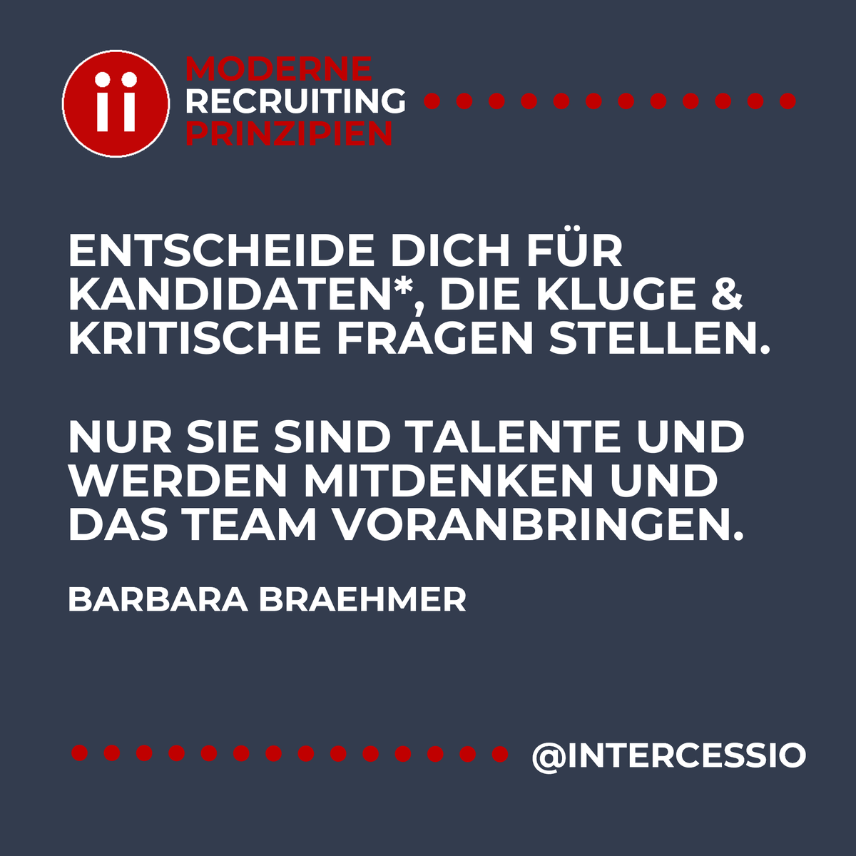 BarbaraBraehmer's tweet photo. #Talentfinder Tipp 1 💎:
Entscheide Dich für Kandidaten, die kluge und kritische Fragen stellen.
Nur Sie sind Talente und werden mitdenken und das Team voranbringen.
Sie sind scheinbar unbequem im Interview.
Aber bequme Mainstream-Kandidaten* sind keine Talente.
#Recruiting #Sourcing #TalentAcquisition