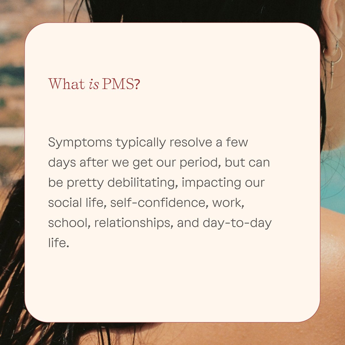 weareevelyn's tweet photo. Do you know what PMS is? Swipe to find out๐. When did you first learn about PMS? Let us know in the comments #EvelynHealth
#PMS #lutealphase #pressymptoms #trackyourcycle https://t.co/OsqYUmQHvH