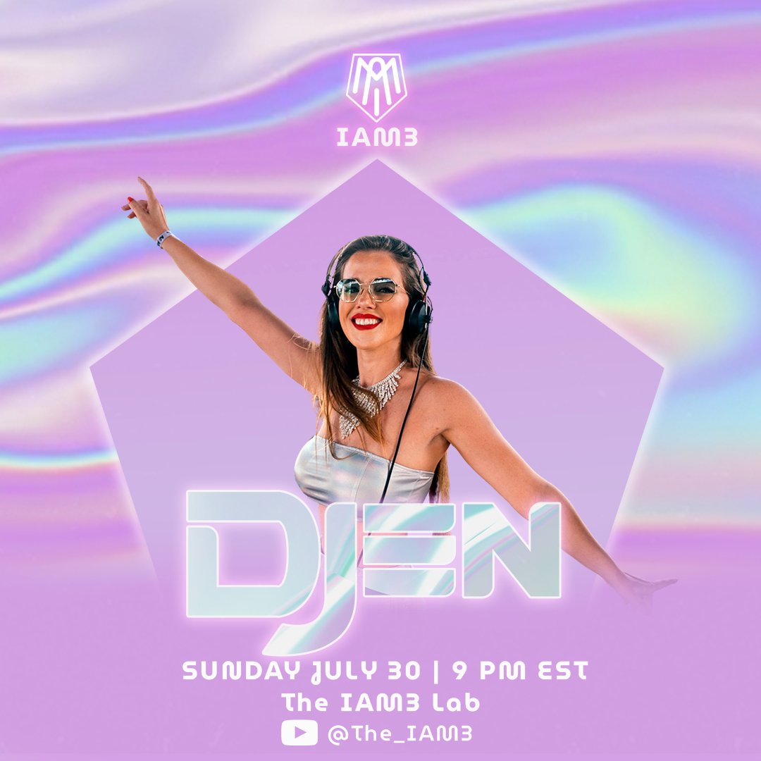 Iam3Lab's tweet photo. 🎉Mark your calendars, this Sunday at 9PM EST, join the digital dance party with @DJen.io 🎧💥 With a rep for igniting the metaverse with her music, she's earned her stripes alongside industry titans like @DukeDumont &amp; @RLGrime 🎵💫 https://t.co/DEnpWWzUp2