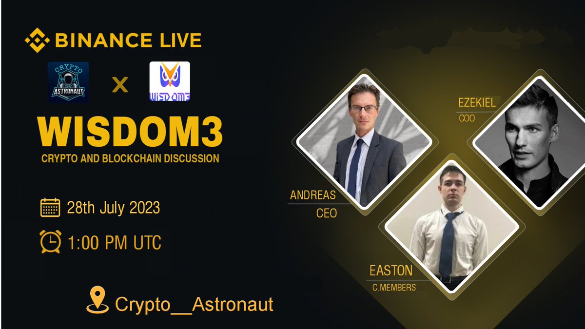 CRYPTO ASTRONAUT (@cryptoas_tw) on Twitter photo 📢 We're thrilled to announce our next #AMA with "WISDOM3"on 28th,July,2023 at 1:00 PM UTC
❖𝗕𝗜𝗡𝗔𝗡𝗖𝗘 𝗟𝗜𝗩𝗘
🏦Venue: @CryptoAstronaut1
🏆 Reward Pool: $50
〽️Rules
Follow <a href="/CryptoAs_TW/">CRYPTO ASTRONAUT</a> & <a href="/Luckybird_Meta/">Lucky Bird</a>
~ Comment & Like,Retweet & Follow 📢 We're thrilled to announce our next #AMA with "WISDOM3"on 28th,July,2023 at 1:00 PM UTC
❖𝗕𝗜𝗡𝗔𝗡𝗖𝗘 𝗟𝗜𝗩𝗘
🏦Venue: @CryptoAstronaut1
🏆 Reward Pool: $50
〽️Rules
Follow <a href="/CryptoAs_TW/">CRYPTO ASTRONAUT</a> & <a href="/Luckybird_Meta/">Lucky Bird</a>
~ Comment & Like,Retweet & Follow