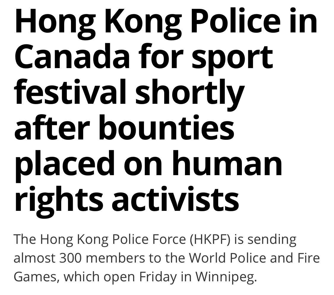 Hong Kong Police sent close to 300 policemen to Canada to participate in the police game, Such anti human right terrorist organisation should be sanction from entering Canada.

richmond-news.com/bc-news/hong-k…
