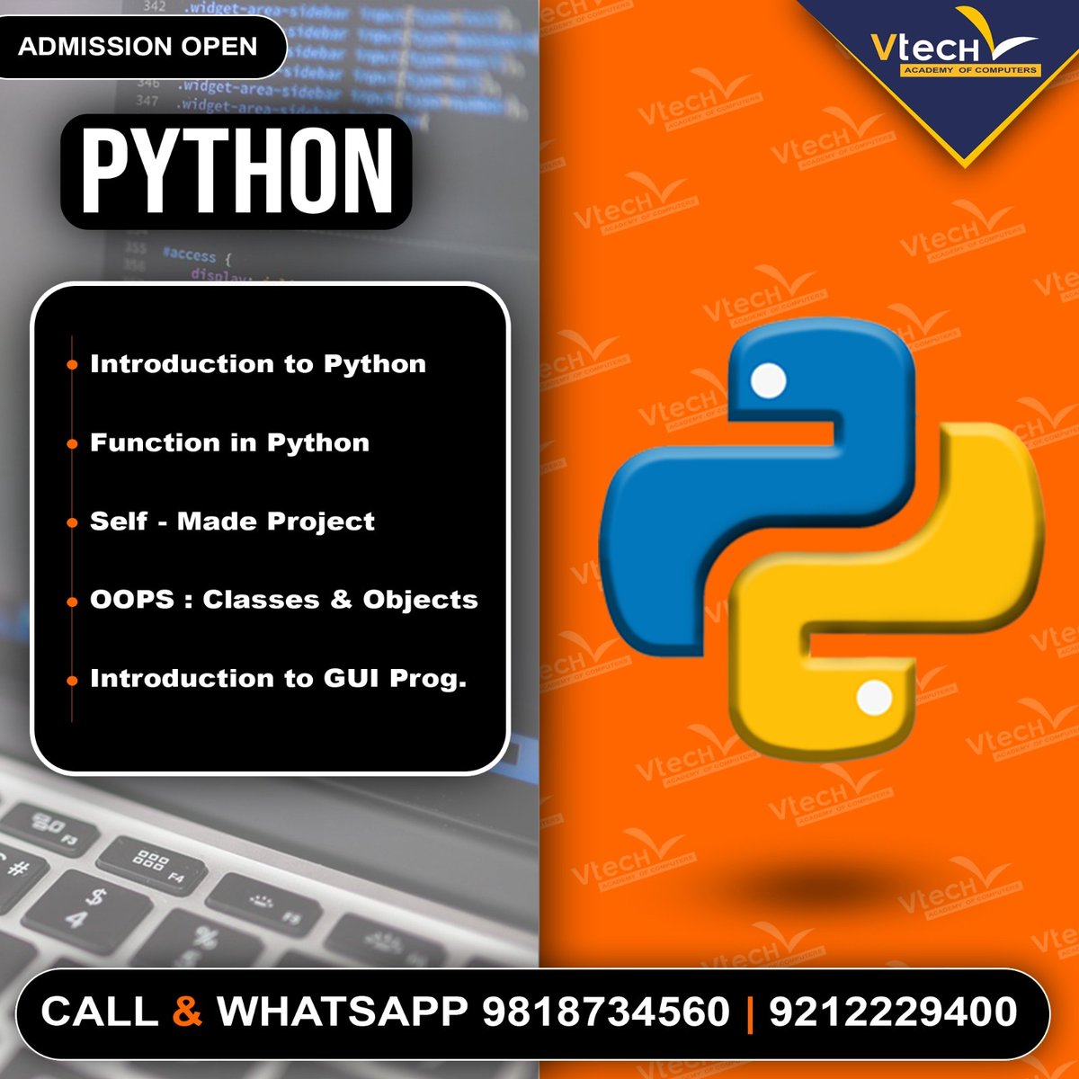 vtechacademy's tweet image. 👉Python Certificate Course by Vtech Academy of Computers.
👉Be an expert in Python
.
.
#pythonchallenge #CodingForKids #programming #careeropportunities #CodingChallenge