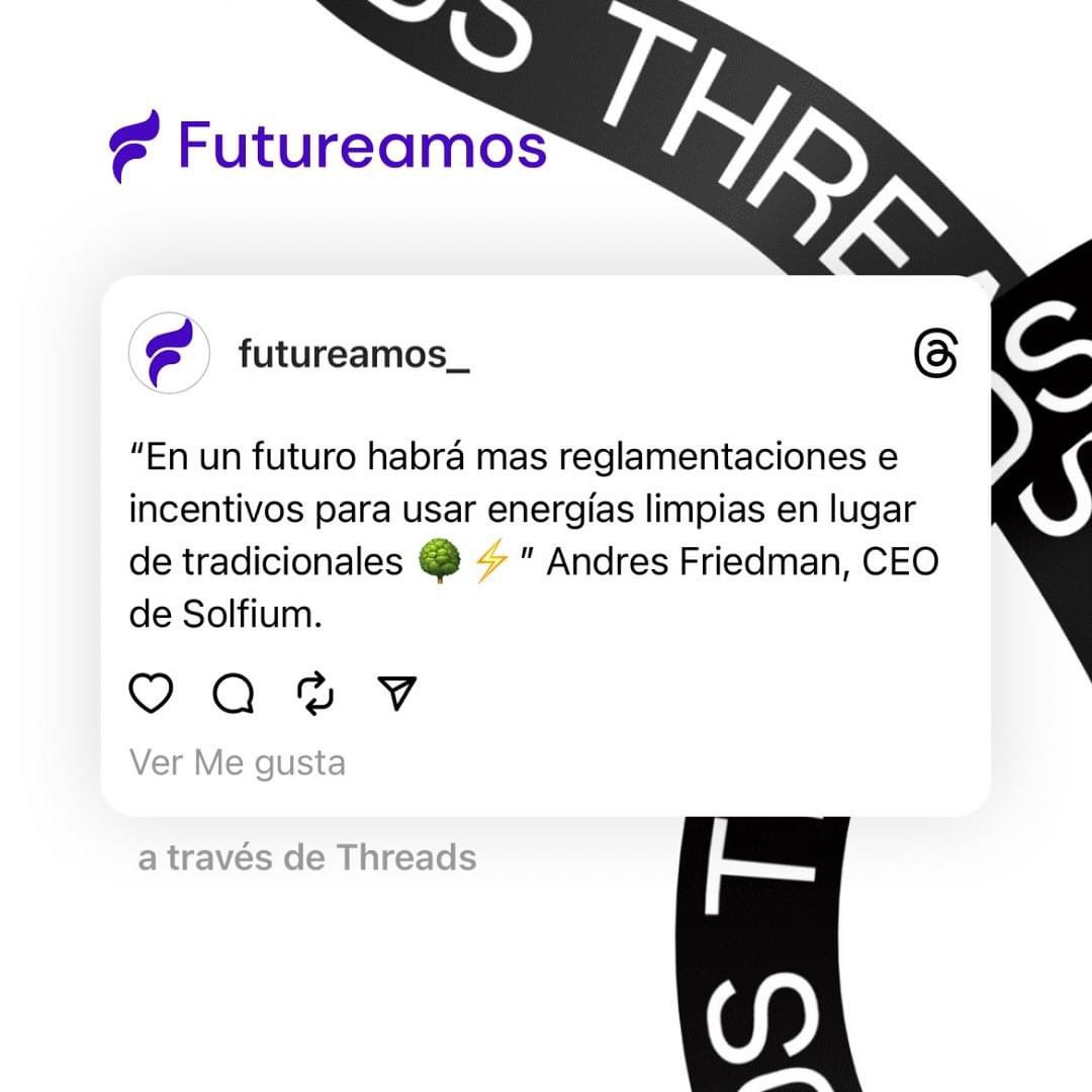 “En un futuro habrá mas reglamentaciones e incentivos para usar energías limpias en lugar de tradicionales” Andres Friedman, CEO de <a href="/solfium/">Solfium</a>. 

Mira el episodio completo aquí ▶️ bit.ly/44EMB5i

#futureamos #energíaslimpias #energíalimpia