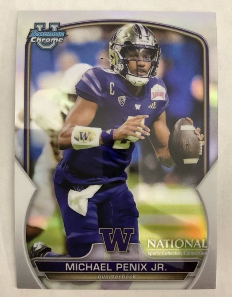 CardFeather's tweet photo. Anybody at Nationals please keep an eye out for Michael Penix Bowman, buy any color and sell to me please. https://t.co/lY6hx5ftkt