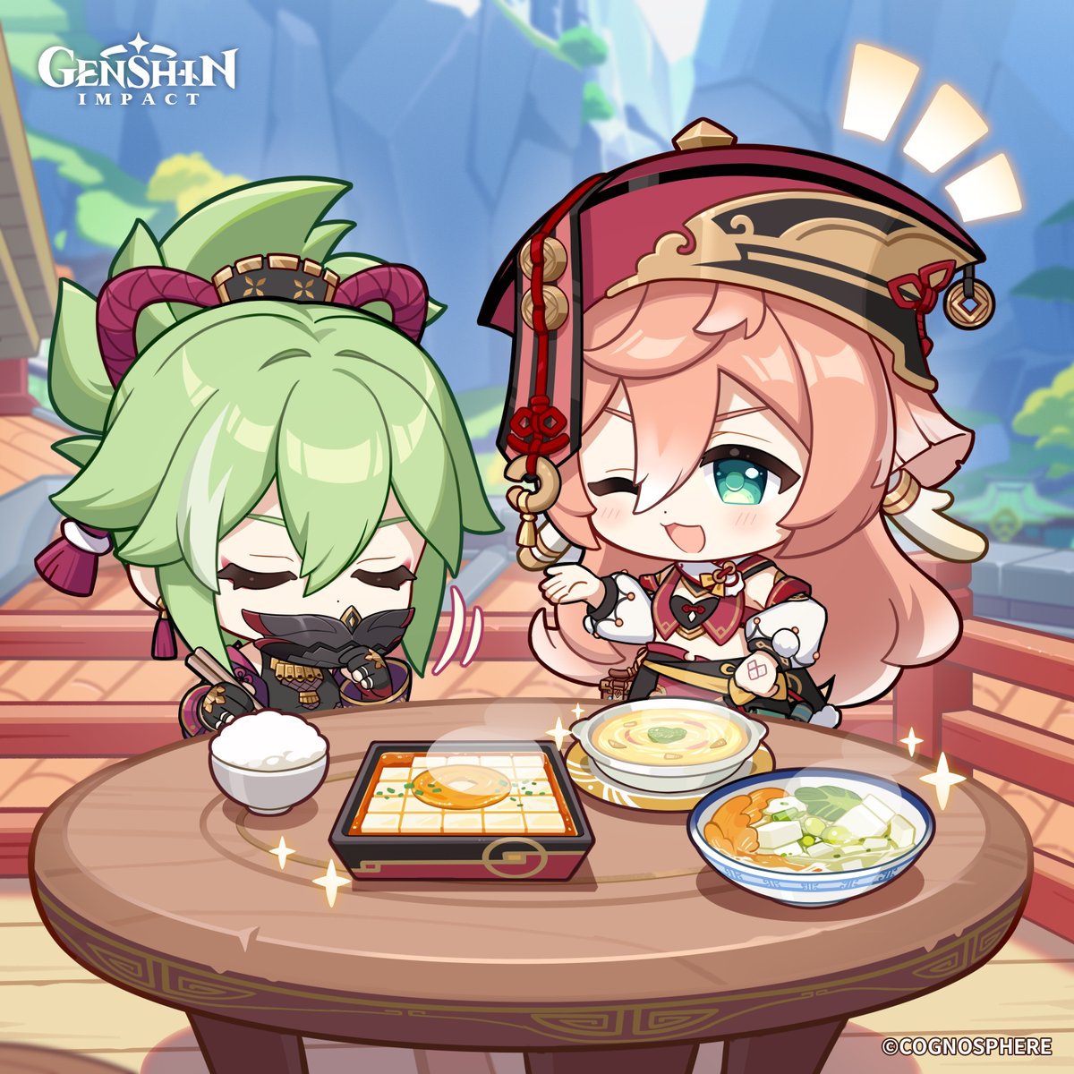 GenshinImpact's tweet photo. Happy Birthday, Yanfei!

"Shinobu, come taste my special tofu dish — I guarantee you'll love it!"
"Not bad indeed. Ever considered getting a chef license?"

Participate in Yanfei's birthday event: https://t.co/fx90WCQDDX

#GenshinImpact #Yanfei https://t.co/lKQGsb4mtk