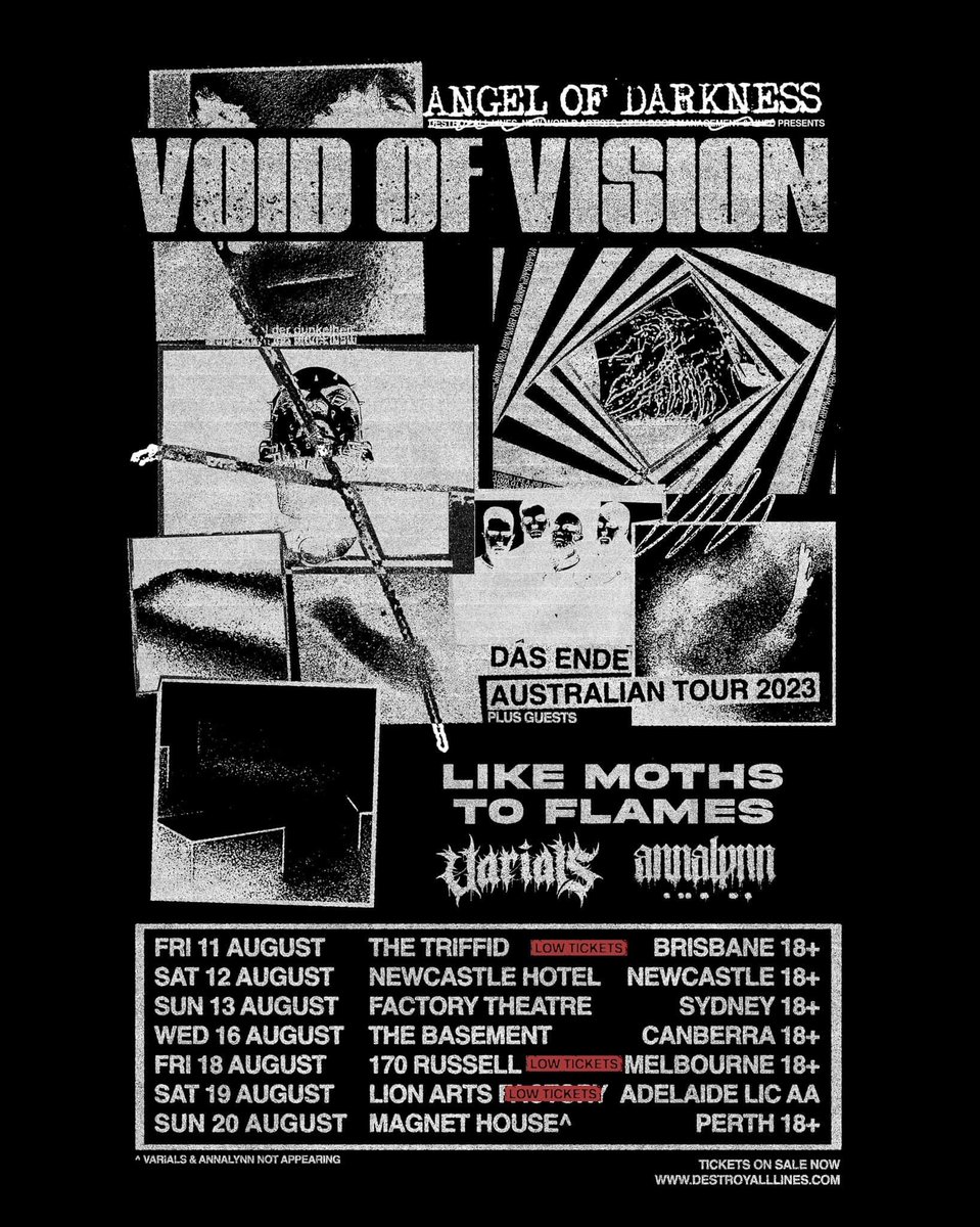 ANNALYNN_Band's tweet photo. ⚠️Low ticket warning ⚠️
We've got less than a month.
See you very soon, Australia 🇦🇺
National ticket link:
https://t.co/GxMzEs2Bjd
#annalynnband
#grayscalerecords
#voidofvision
#likemothstoflames
#varials
#australiantour2023 https://t.co/ufLwyfPqJa